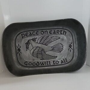 Vintage Pewter Bread Tray Dove Wilton Armetale Peace on Earth Goodwill to All